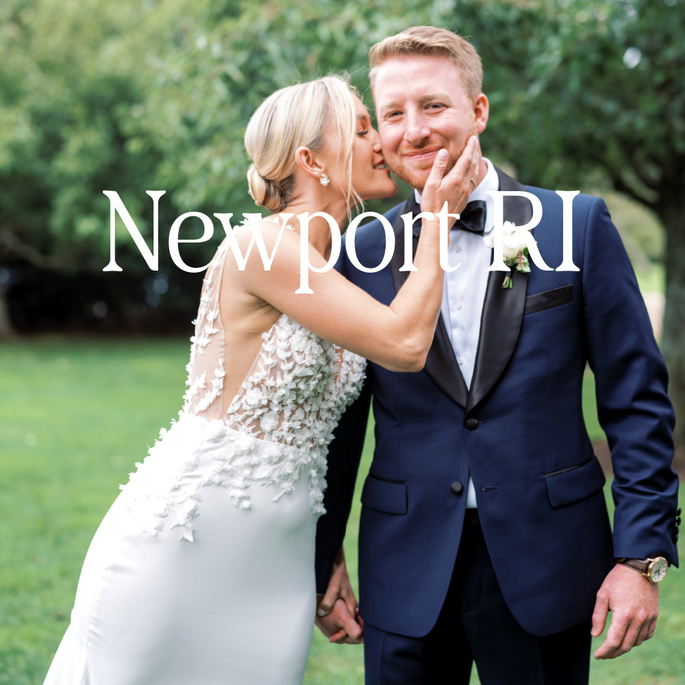 bride kissing groom on cheek at a Newport RI wedding